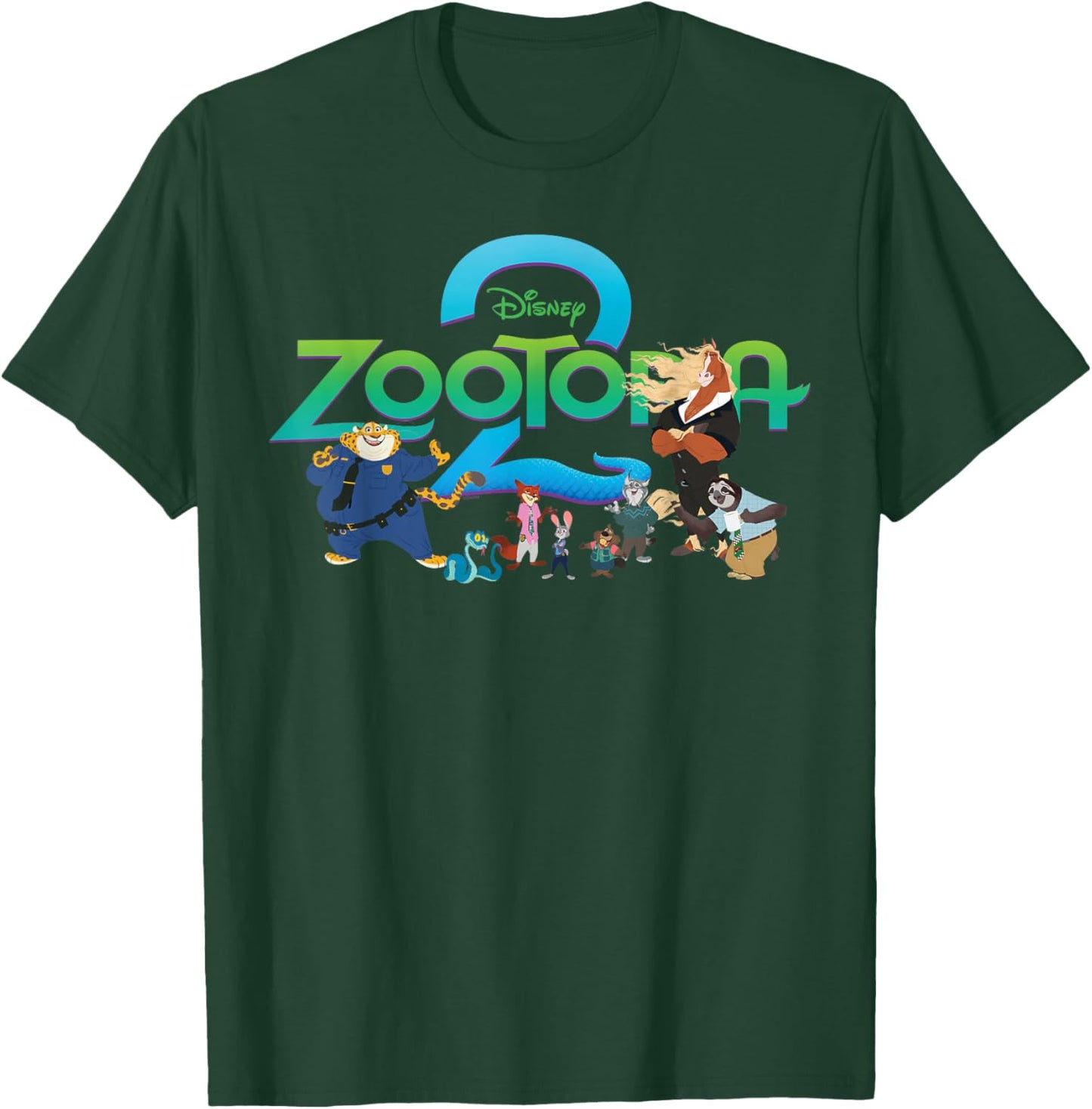 Disney Zootopia 2 Illustrated Characters and Logo T-Shirt - T-Shirt | Forest