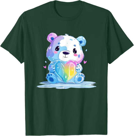 Cute Pastel LGBTQ Rainbow Heart Pride Bear T-Shirt - T-Shirt | Forest