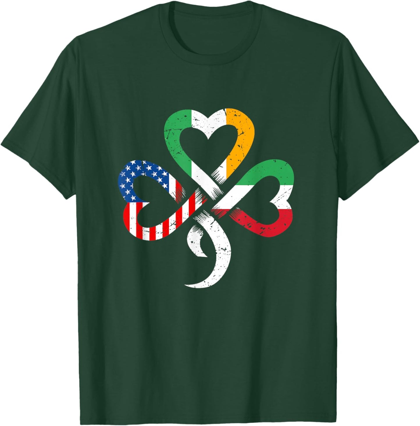 Irish Italian American Flag Ireland Italy Celtic Shamrock T-Shirt - T-Shirt | Forest