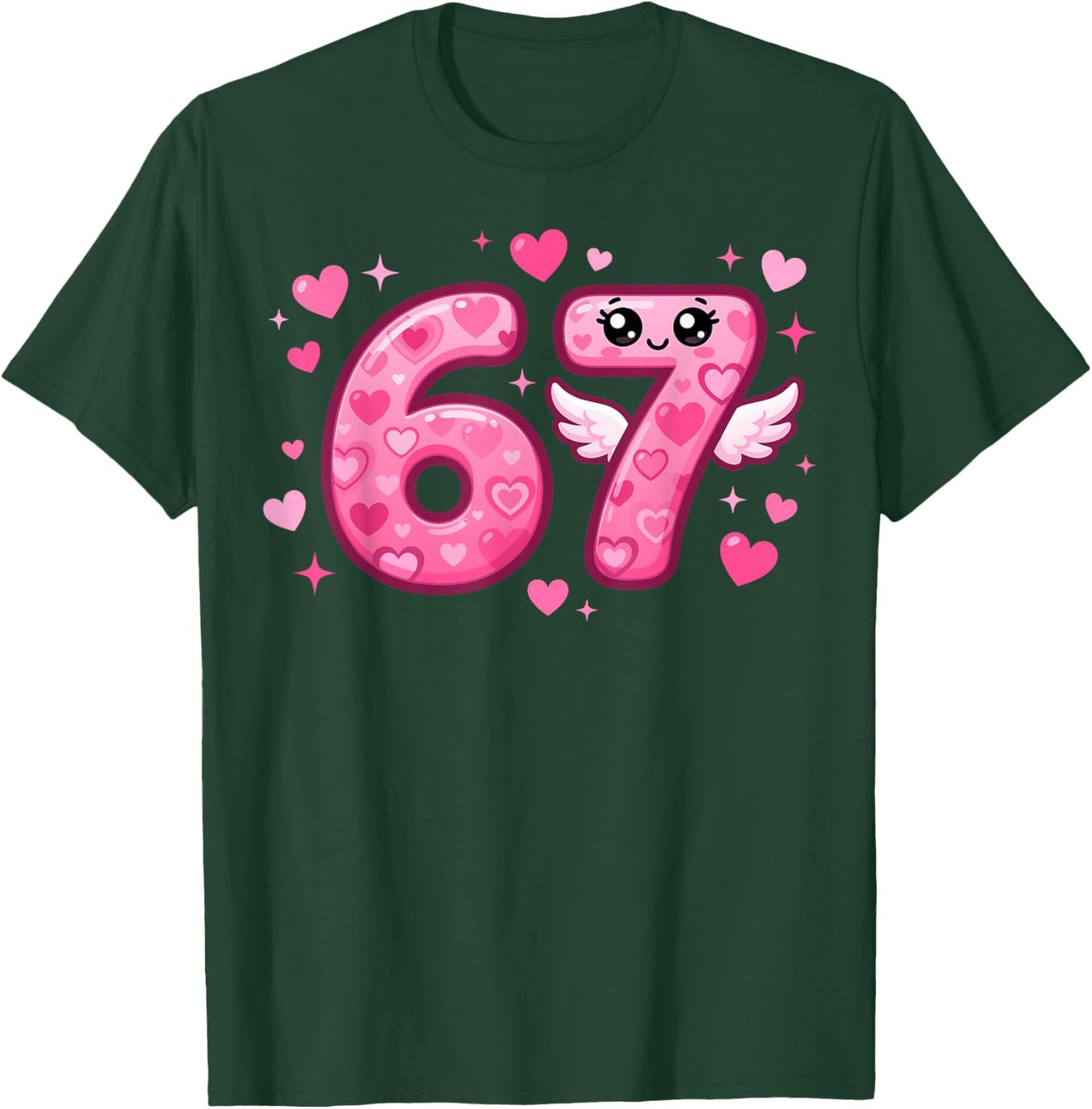 Kawaii 6-7 Pink Heart Six Seven Kids Meme 6 7 Valentines T-Shirt - T-Shirt | Forest