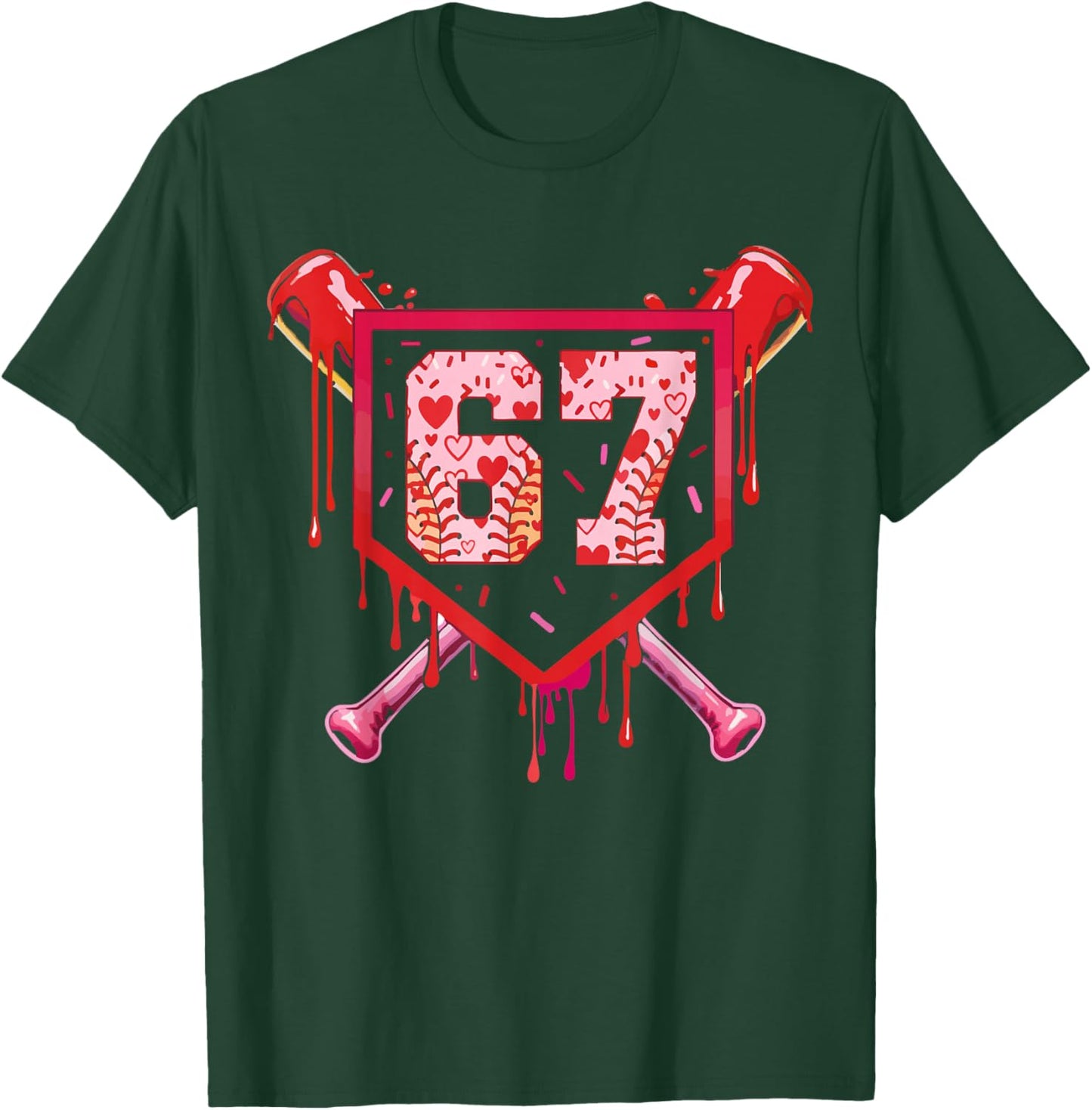Baseball Ice Cream Drip Number 67 Meme Valentine Couple Love T-Shirt - T-Shirt | Forest