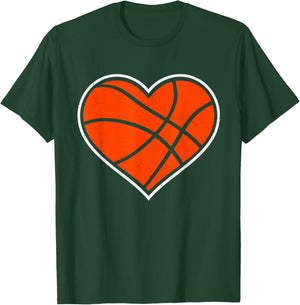 Basketball Heart Love Sport Valentines Day Men Women Boy Kid T-Shirt - T-Shirt | Forest