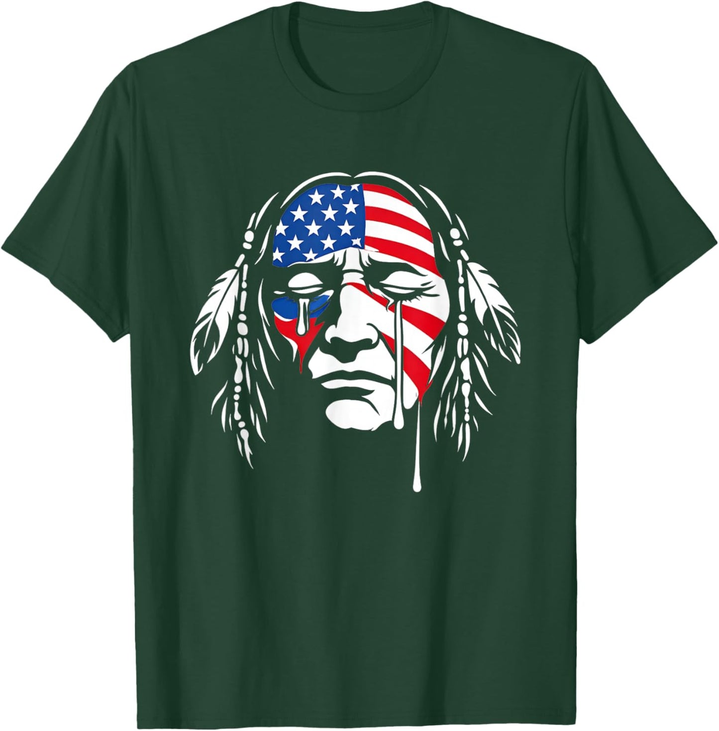 Crying Native American Indian Chief American USA Flag T-Shirt - T-Shirt | Forest