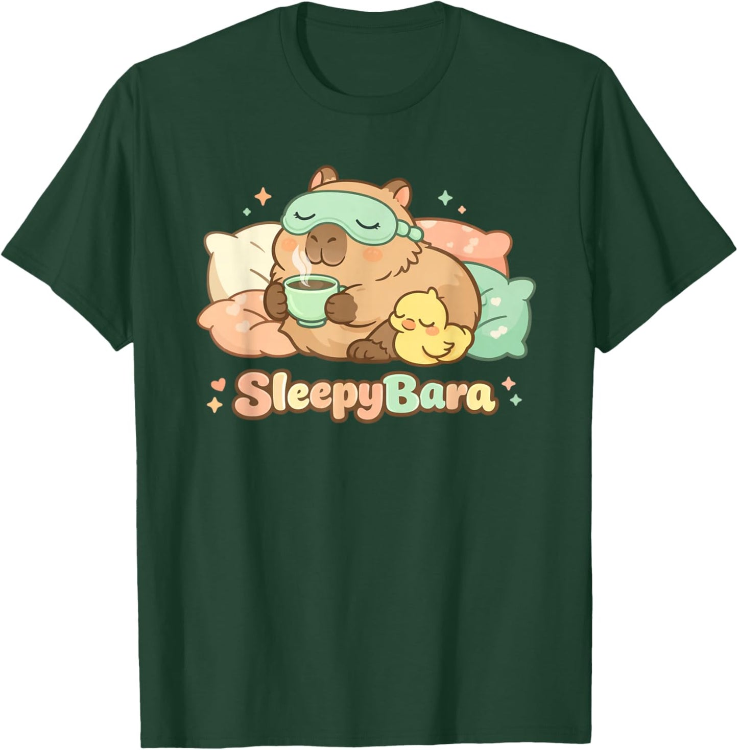 Funny Capybara Sleepybara Pajamas Kawaii Man Woman Kid T-Shirt - T-Shirt | Forest