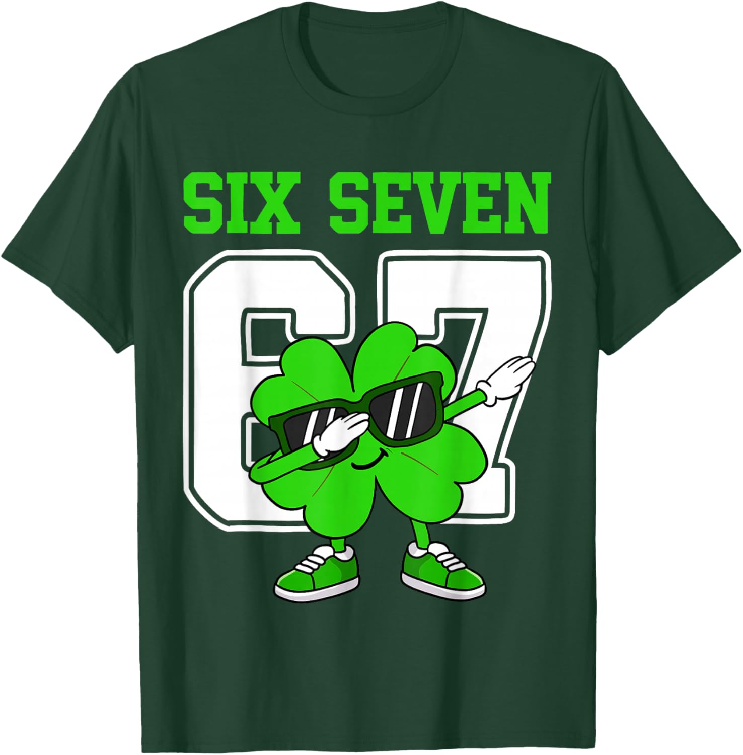 Boys St Patricks Day Dabbing Shamrock Clover 67 Six Seven T-Shirt - T-Shirt | Forest