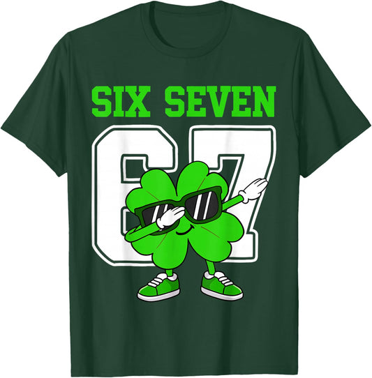Boys St Patricks Day Dabbing Shamrock Clover 67 Six Seven T-Shirt - T-Shirt | Forest