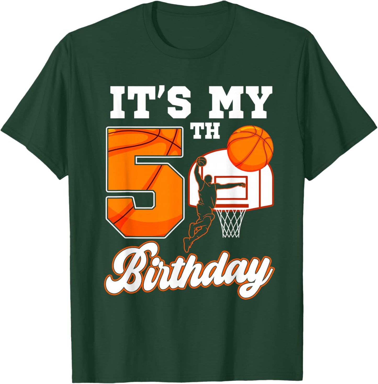 It's My 5th Birthday Basketball Theme 5 Year Old Boy Bday T-Shirt - T-Shirt | Forest