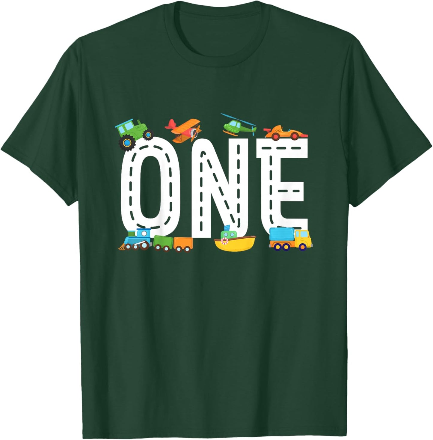 1st Transportation Birthday One Year Old Vehicle Birthday T-Shirt - T-Shirt | Forest