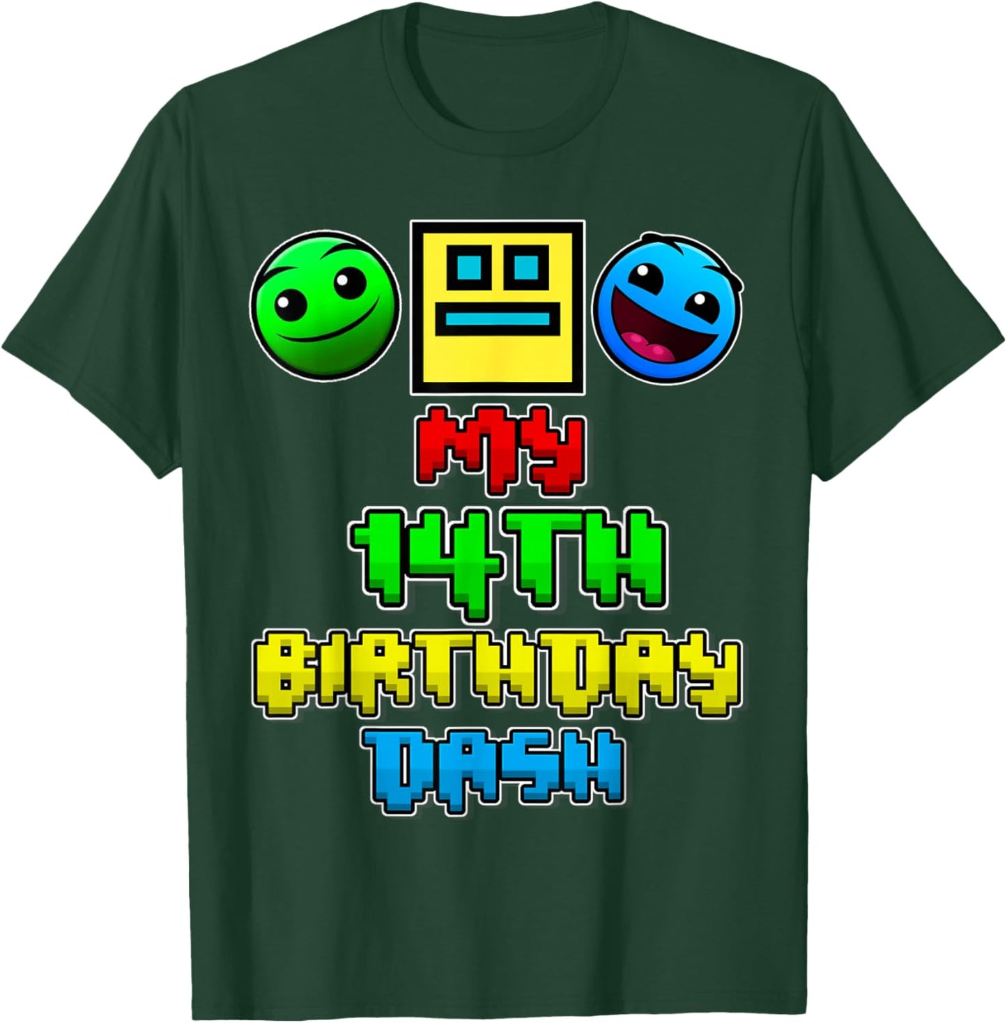 My 14th Birthday Dash Video Game Theme Kid 14 Party Geometry T-Shirt - T-Shirt | Forest