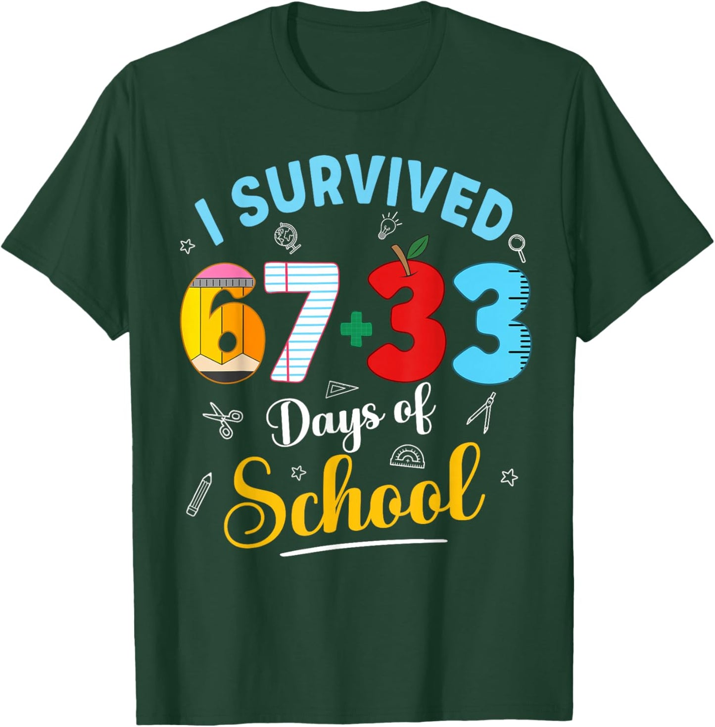 I Survived 100 Days of School 67 33 Days of School Boys Kids T-Shirt - T-Shirt | Forest