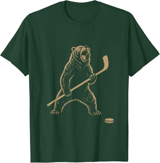 Funny Polar Bear Playing Ice Hockey Sports Lover Player T-Shirt - T-Shirt | Forest