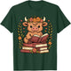 Highland Cow Reading Book Graphic Cow with Book Floral T-Shirt - T-Shirt | Forest