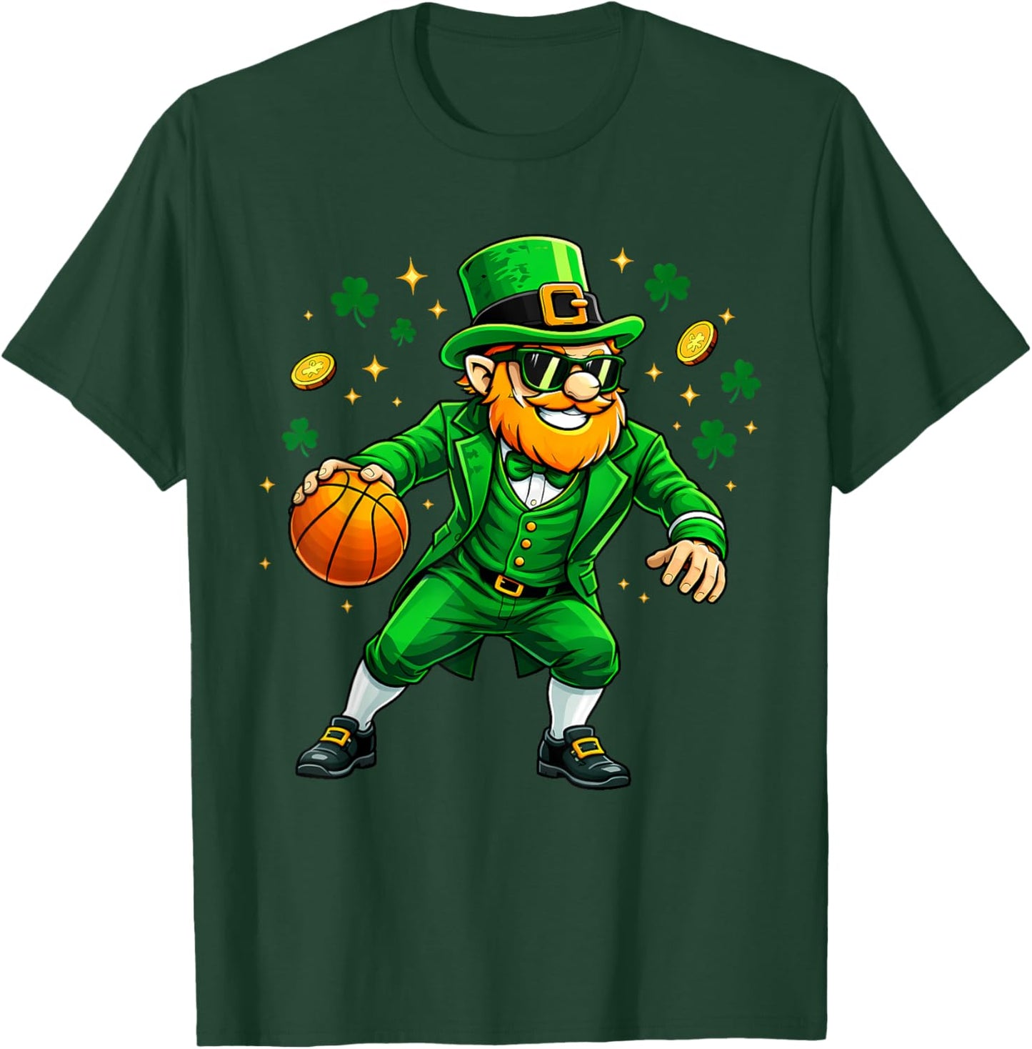 Leprechaun Play Basketball Funny St Patrick's Day Men Boys T-Shirt - T-Shirt | Forest