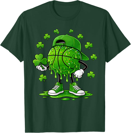Basketball St Patricks Day Boys Kids Sport Green Shamrock T-Shirt - T-Shirt | Forest