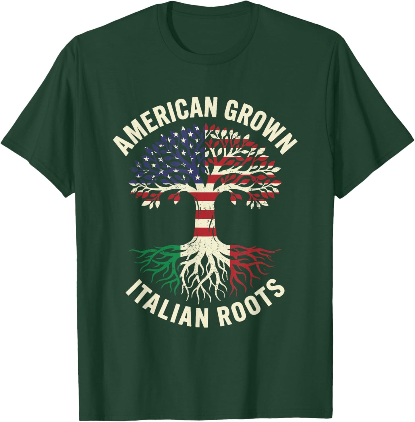 American Grown Italian Roots Patriotic Tree T-Shirt - T-Shirt | Forest