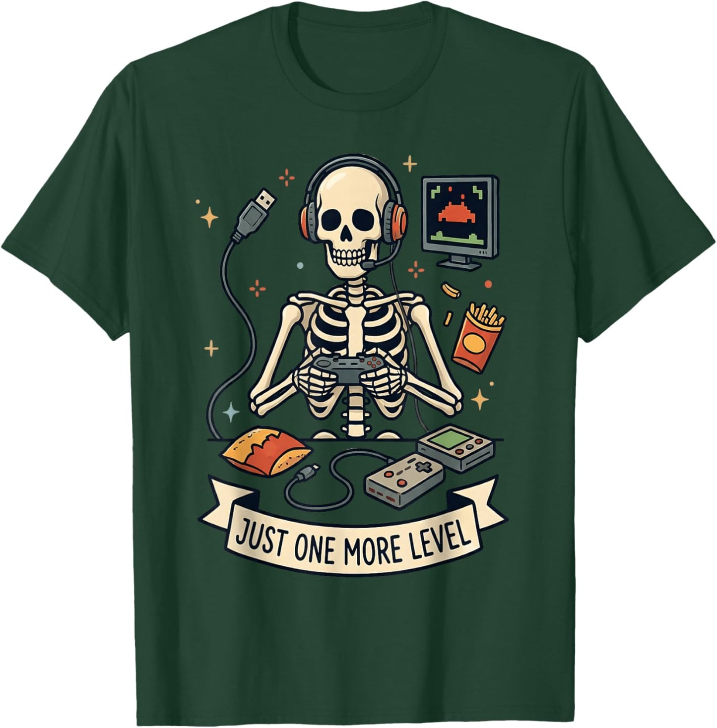 Just One More Level Skeleton Gamer Funny Video Game T-Shirt - T-Shirt | Forest