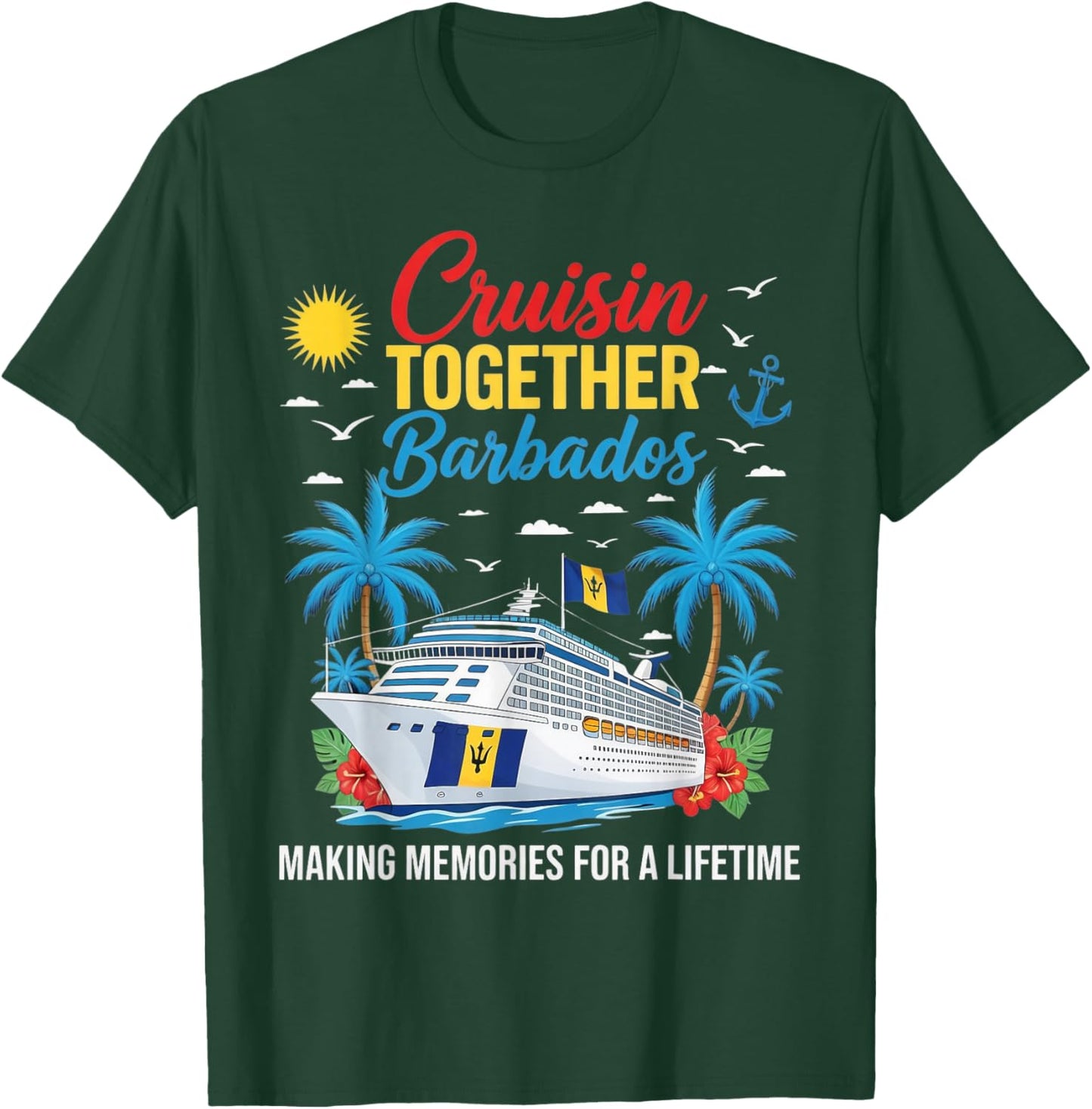 Cruisin Together Barbados Barbadian Bajan Flag Barbados T-Shirt - T-Shirt | Forest