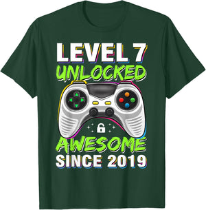 Level 7 Unlocked Awesome Since 2019 7th Birthday Gaming Boys T-Shirt - T-Shirt | Forest