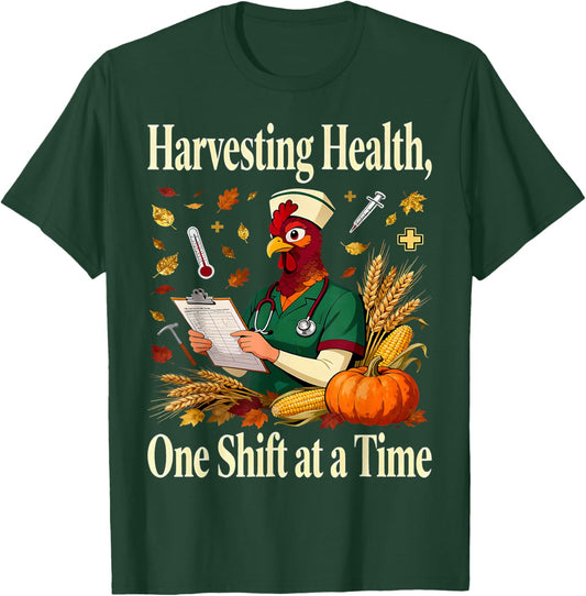 Fall ER Turkey Nursing Harvesting Health Nurse Thanksgiving T-Shirt - T-Shirt | Forest