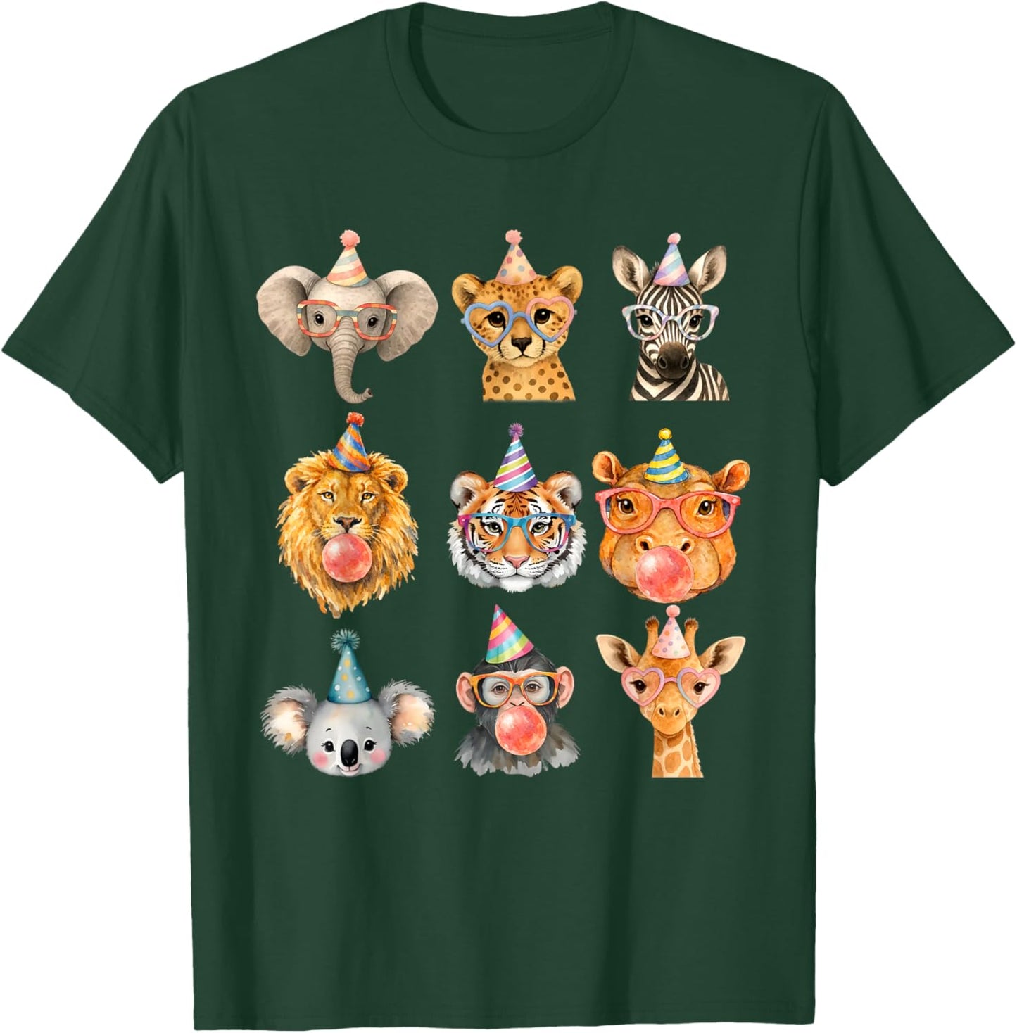 Cute Party Animals Birthday Wildlife Zoo Boys Girls Kids T-Shirt - T-Shirt | Forest