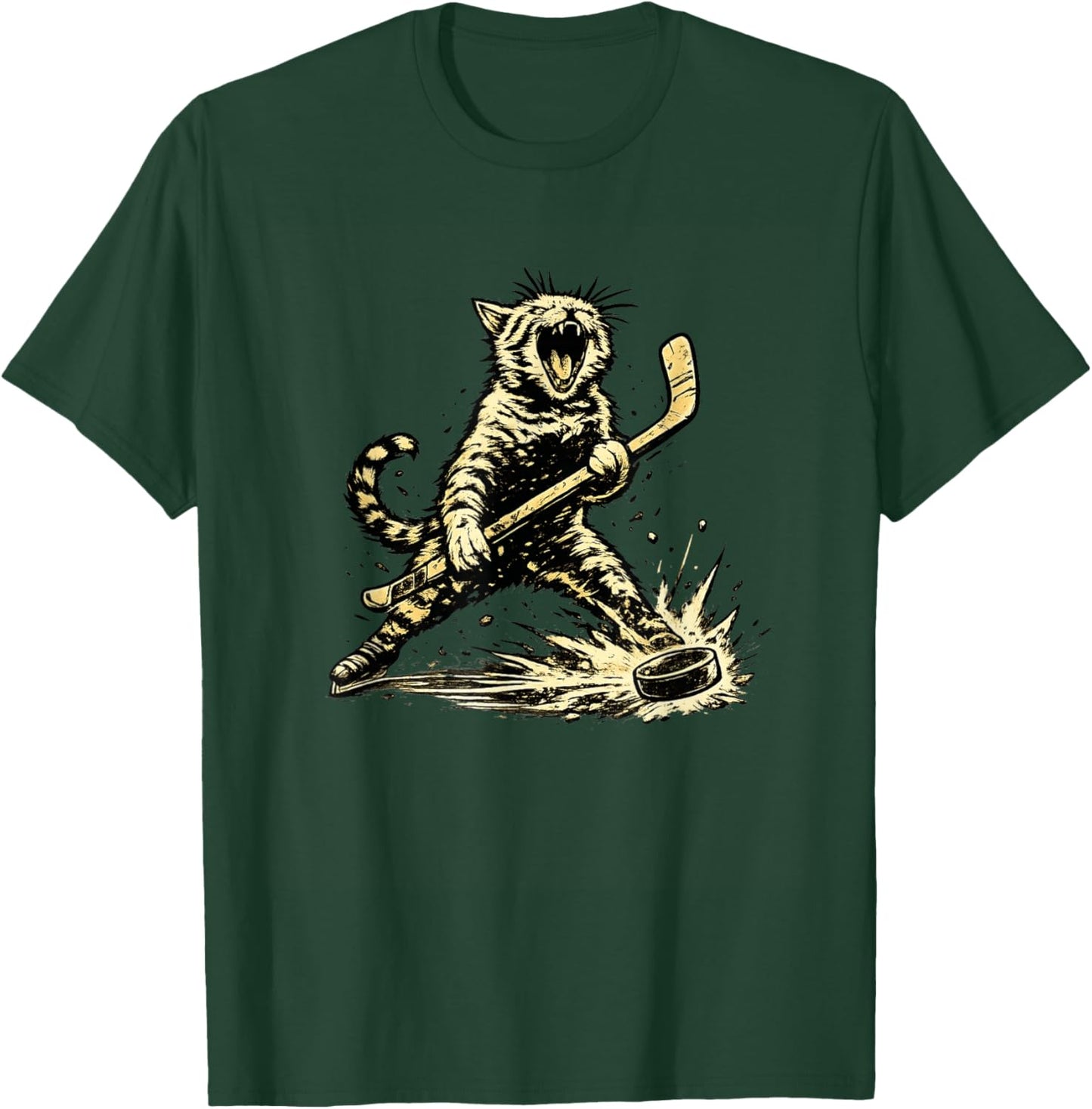 Cat Playing Ice Hockey Graphic Love Hockey Sports Cats T-Shirt - T-Shirt | Forest