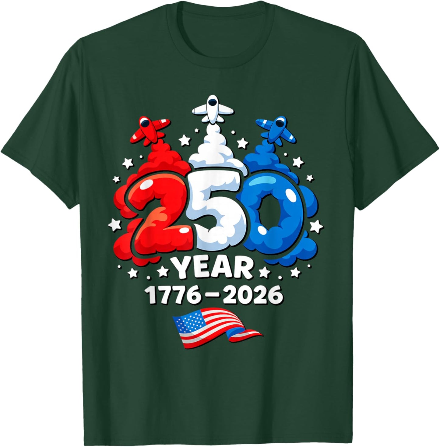Kids 4th of July 250 Year Patriotic Red, White USA 250th T-Shirt - T-Shirt | Forest