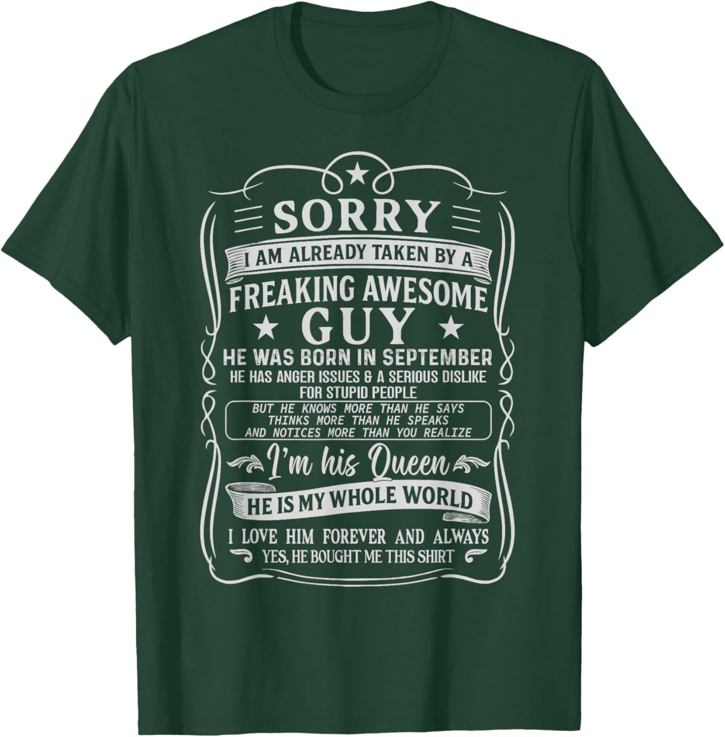 I Am Already Taken by Freaking Awesome Guy Born in September T-Shirt - T-Shirt | Forest