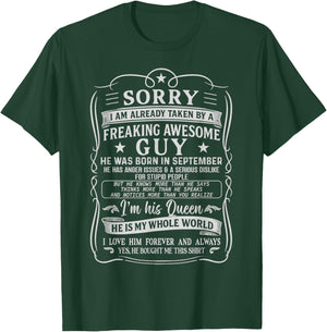 I Am Already Taken by Freaking Awesome Guy Born in September T-Shirt - T-Shirt | Forest
