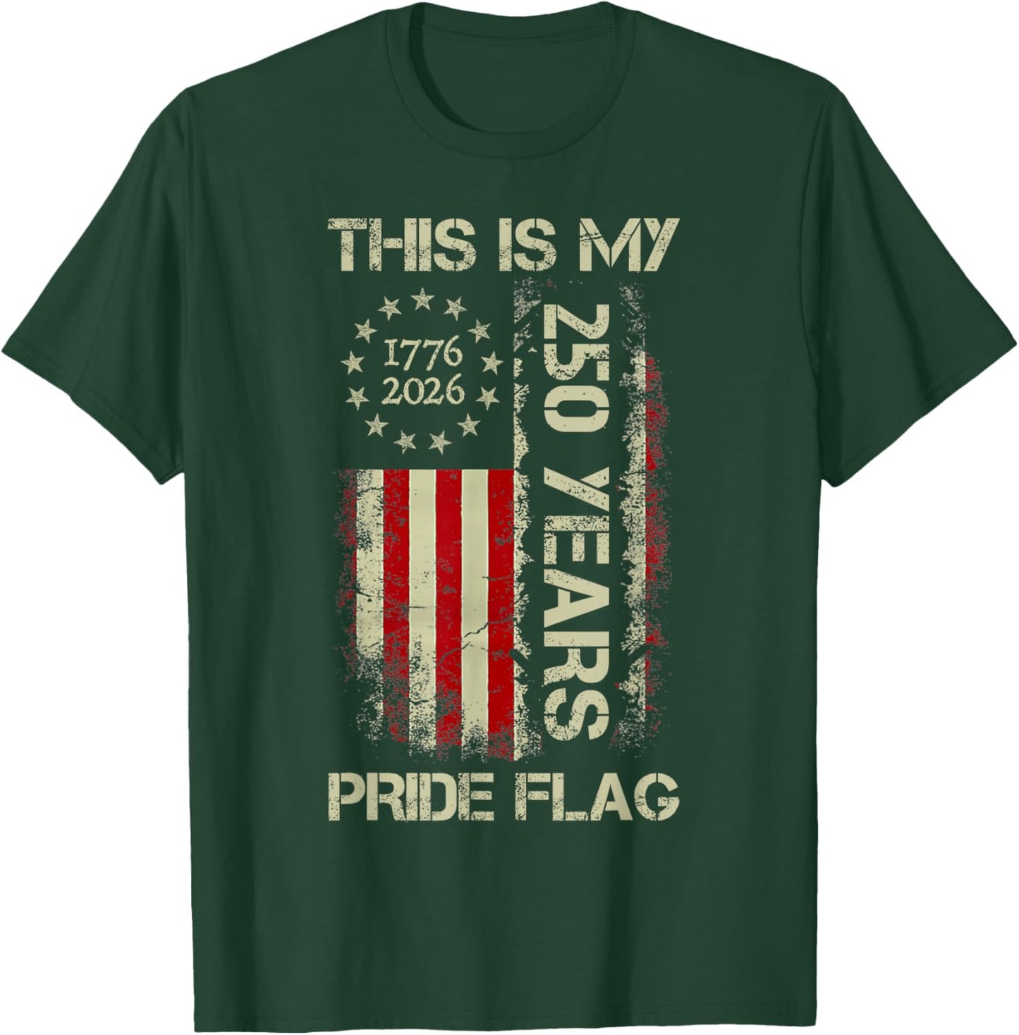 This is My Pride Flag 250 Years 1776-2026 250th Birthday USA T-Shirt - T-Shirt | Forest