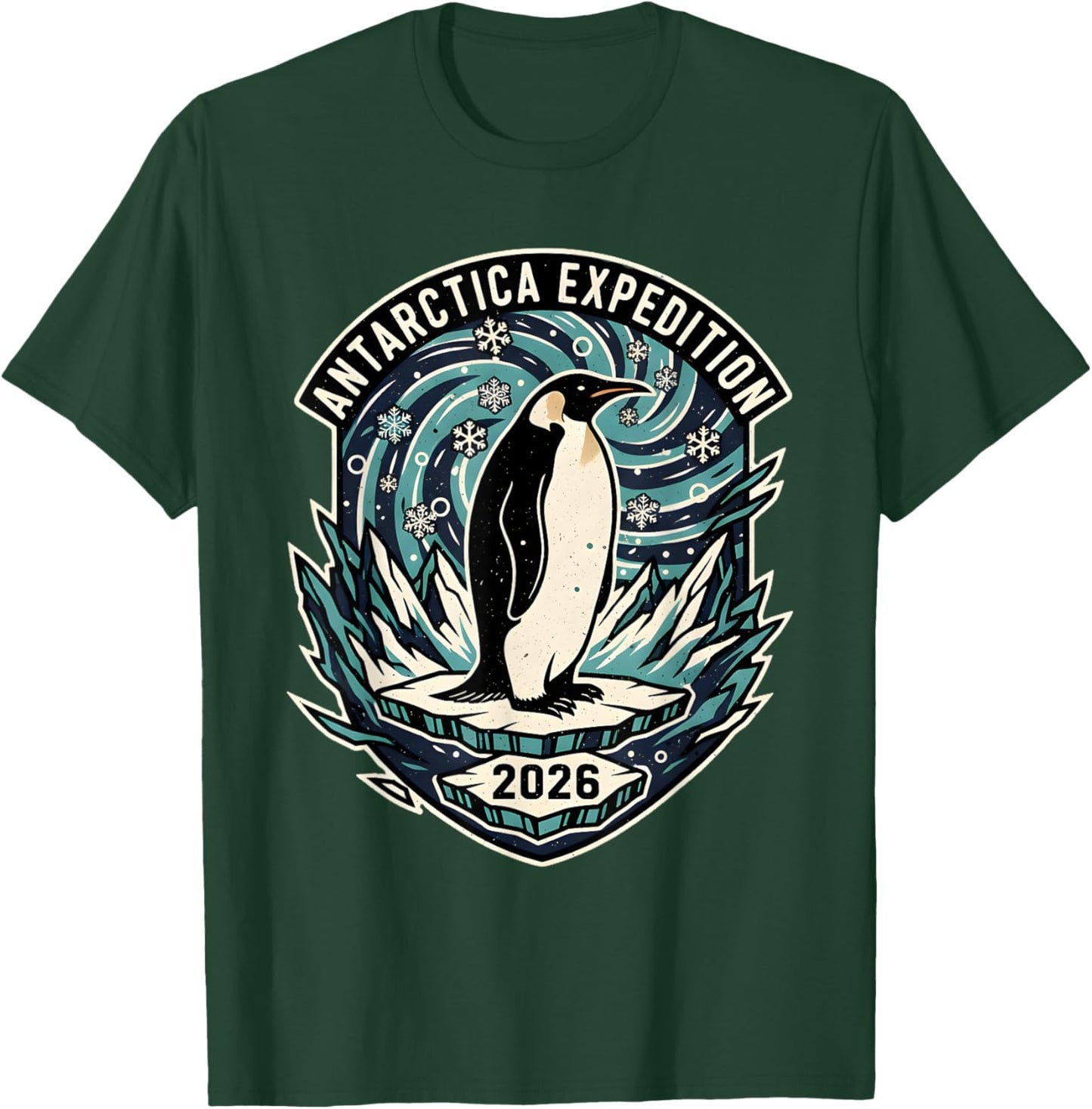 Antarctica Expedition 2026 Retro Souvenir Penguin Woodcut T-Shirt - T-Shirt | Forest