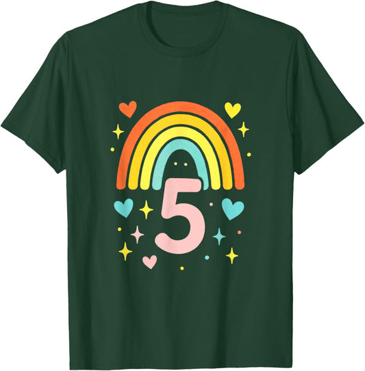 5th Birthday First Birthday Rainbow 5 Year Old T-Shirt - T-Shirt | Forest