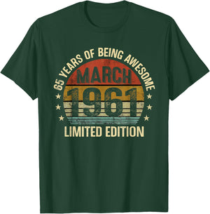 March Birthday Est 1961 Limited Edition Vintage 65th T-Shirt - T-Shirt | Forest