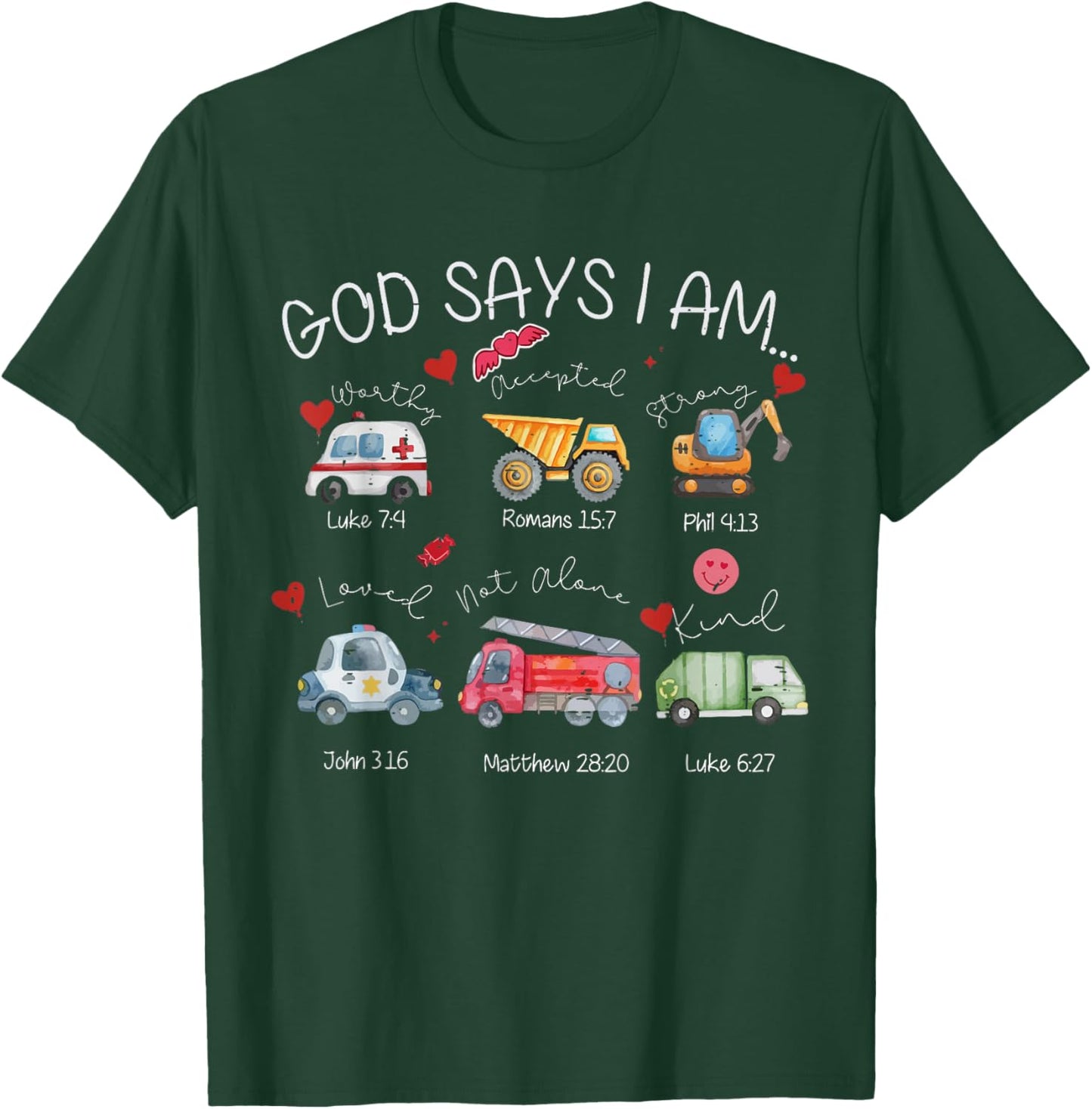 Funny God Says I Am Christian Valentine Vehicle Toddler Boys T-Shirt - T-Shirt | Forest