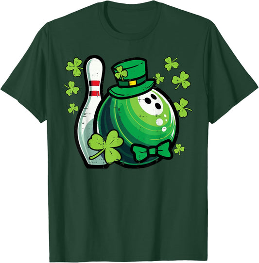 St Patricks Day Bowling Saint Paddys Bowler Men Women Kids T-Shirt - T-Shirt | Forest