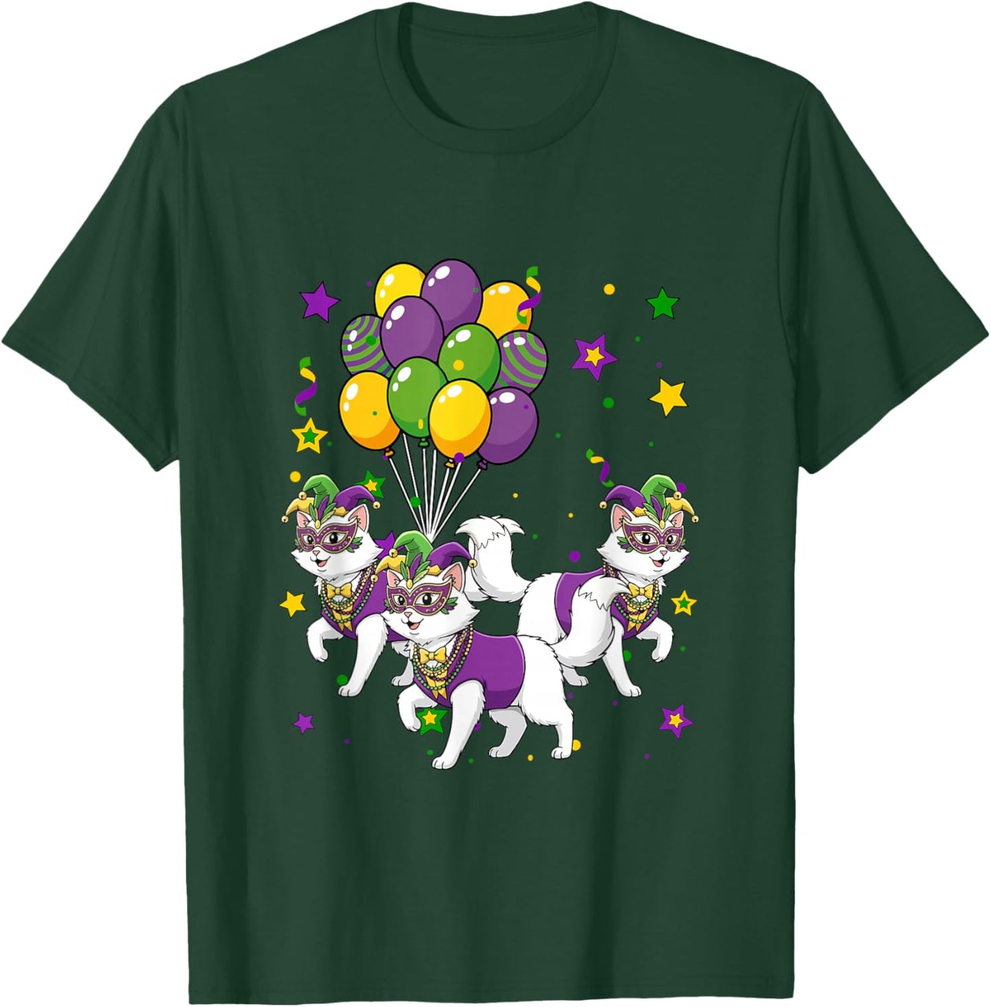 Three Cute Cats Masked Jester Hat Mardi Gras Parades T-Shirt - T-Shirt | Forest