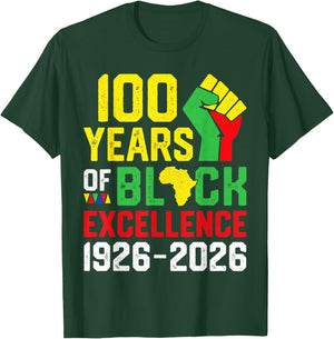 100 Years of Black Excellence Centennial Black History Month T-Shirt - T-Shirt | Forest