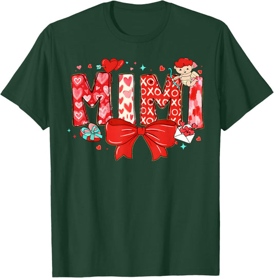 Valentine Mimi Coquette Bow Heart Cupid Mom Mother Women T-Shirt - T-Shirt | Forest