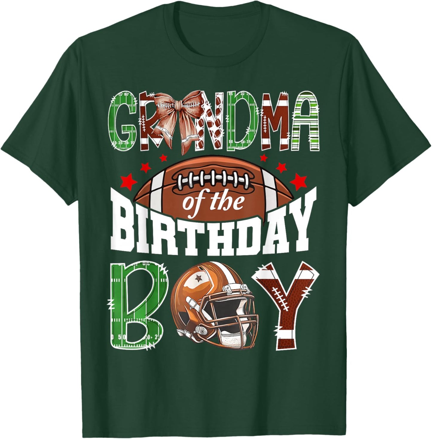 Grandma of The Birthday Boy Football Coquette Bow T-Shirt - T-Shirt | Forest