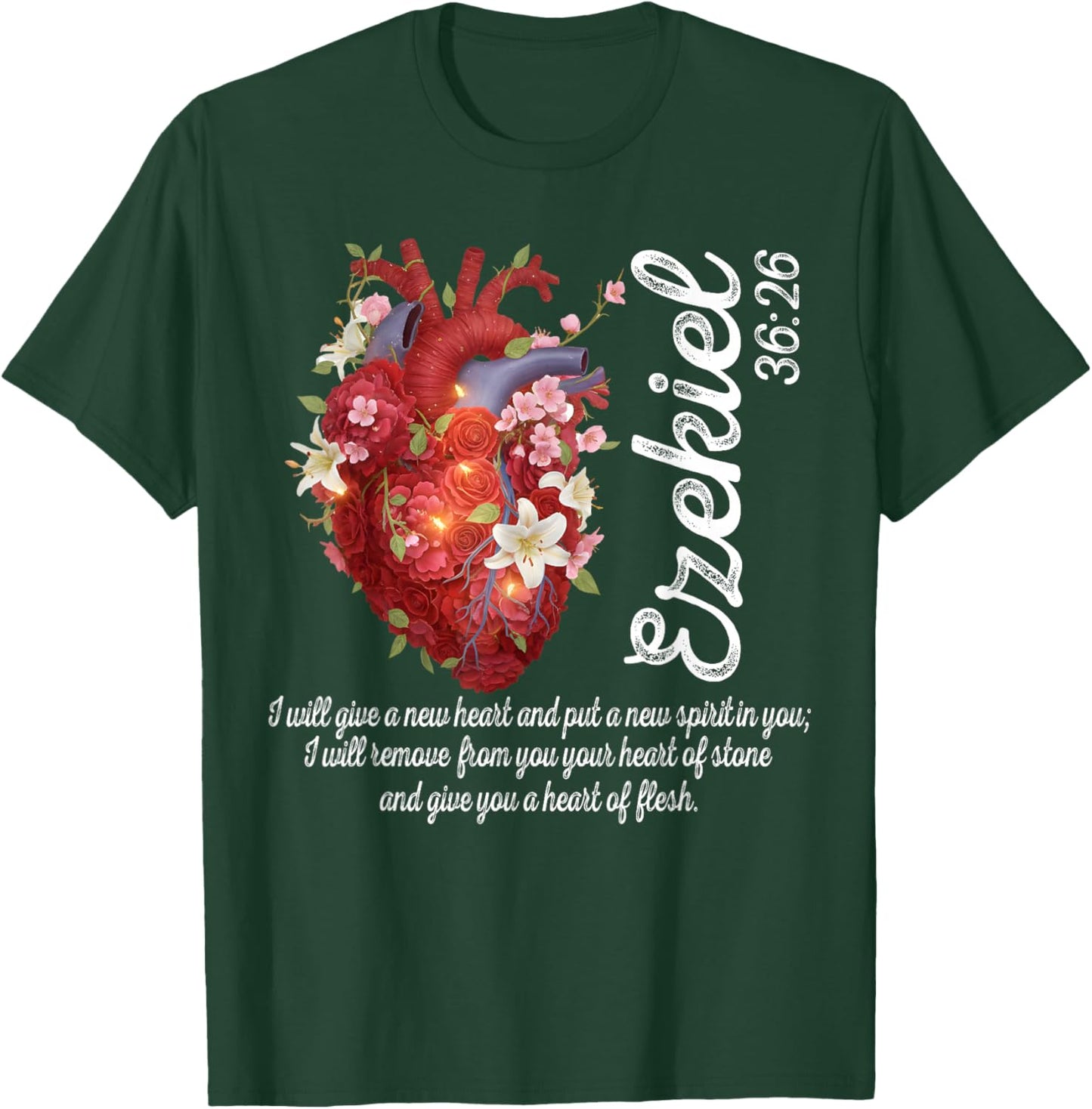 Floral Heart Ezekiel 36:26 Heart of Flesh Christian Women T-Shirt - T-Shirt | Forest
