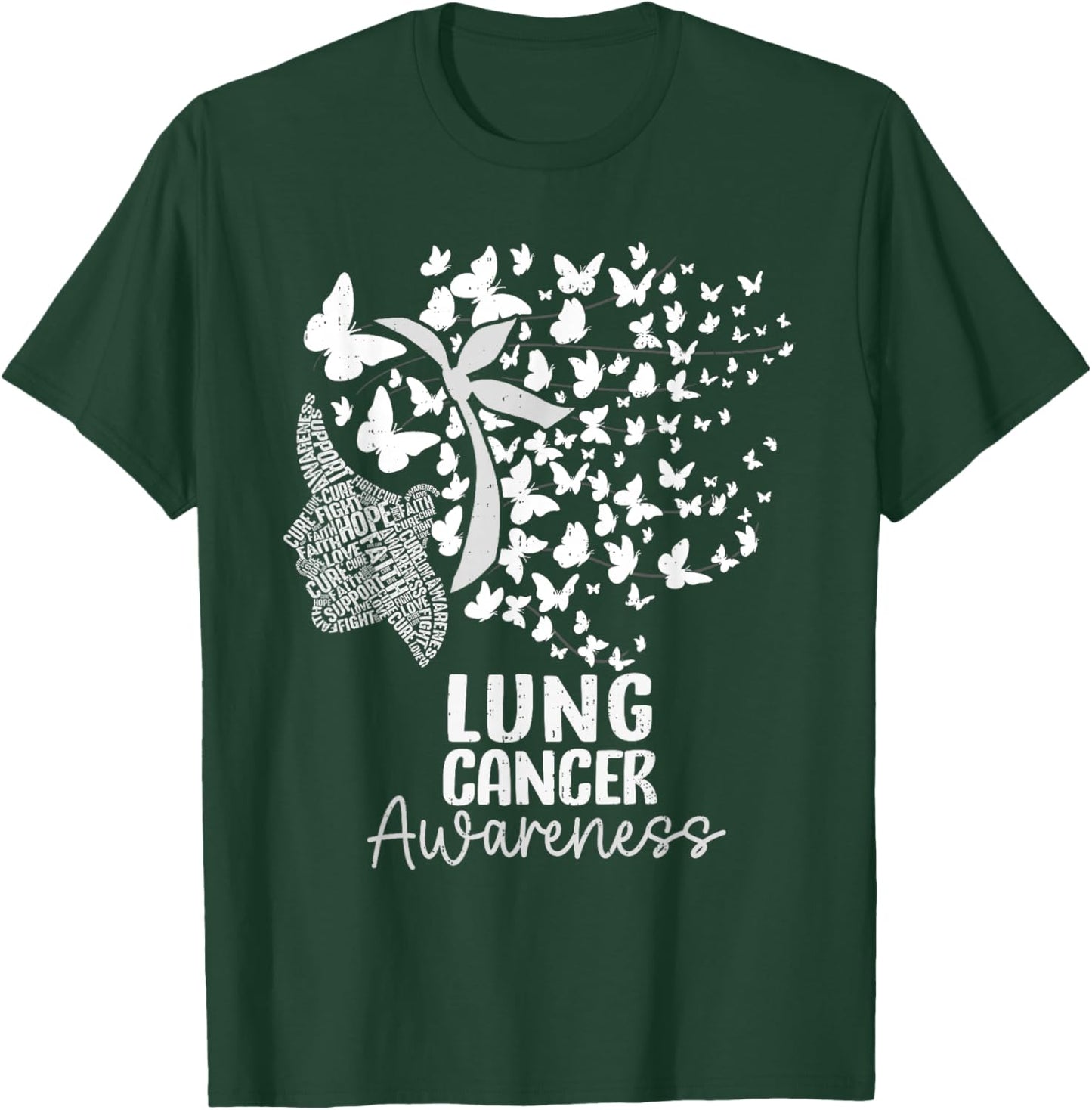 Lung Cancer Awareness Butterfly White Ribbon Support T-Shirt - T-Shirt | Forest