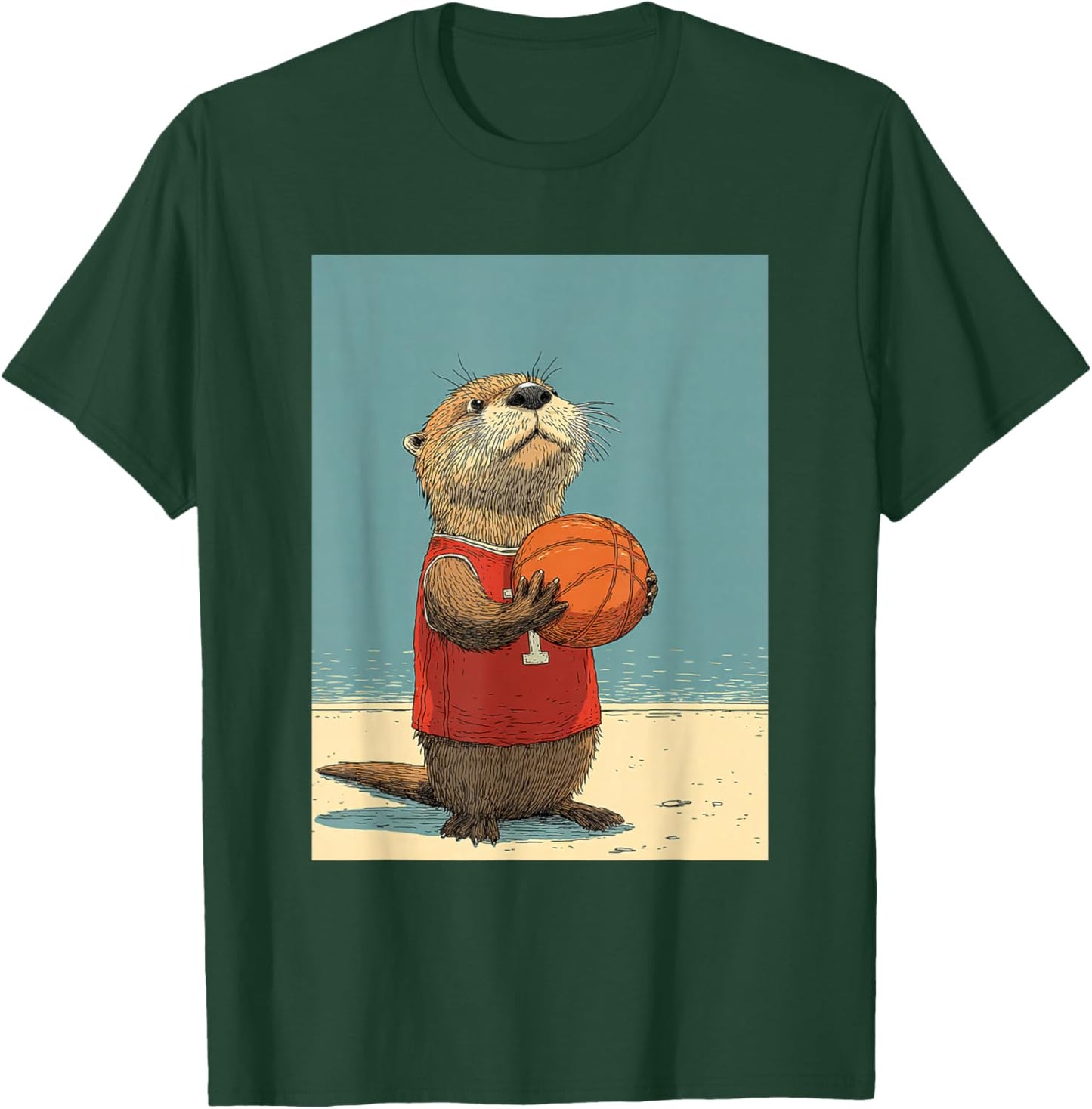 Cute Sea Otter Animal Funny Basketball Cartoon Design T-Shirt - T-Shirt | Forest