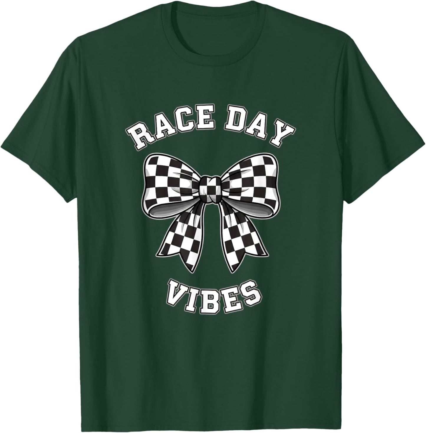 Car Race Day Vibes Checkered Bow Racing T-Shirt - T-Shirt | Forest