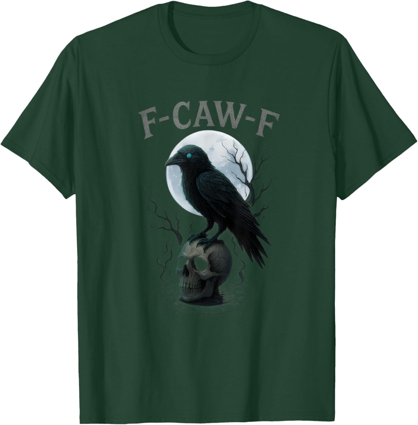 Gothic Black Crow F-Caw-F Raven Skull Moon Halloween T-Shirt - T-Shirt | Forest