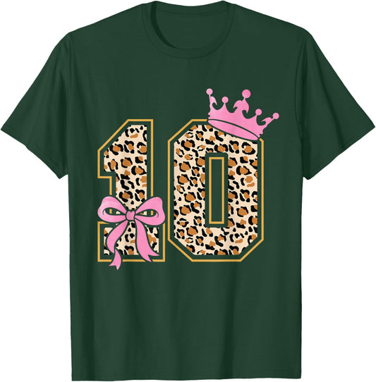 10th Birthday Girl Pink Coquette Bow Leopard 10 Year Old T-Shirt - T-Shirt | Forest