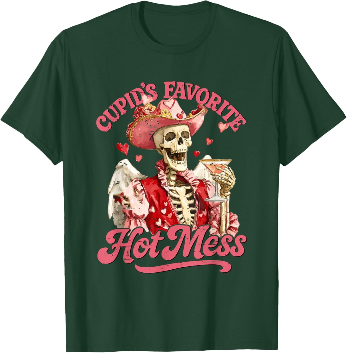 Retro Cupid's Favorite Hot Mess Funny Skeleton Valentine T-Shirt - T-Shirt | Forest