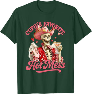 Retro Cupid's Favorite Hot Mess Funny Skeleton Valentine T-Shirt - T-Shirt | Forest