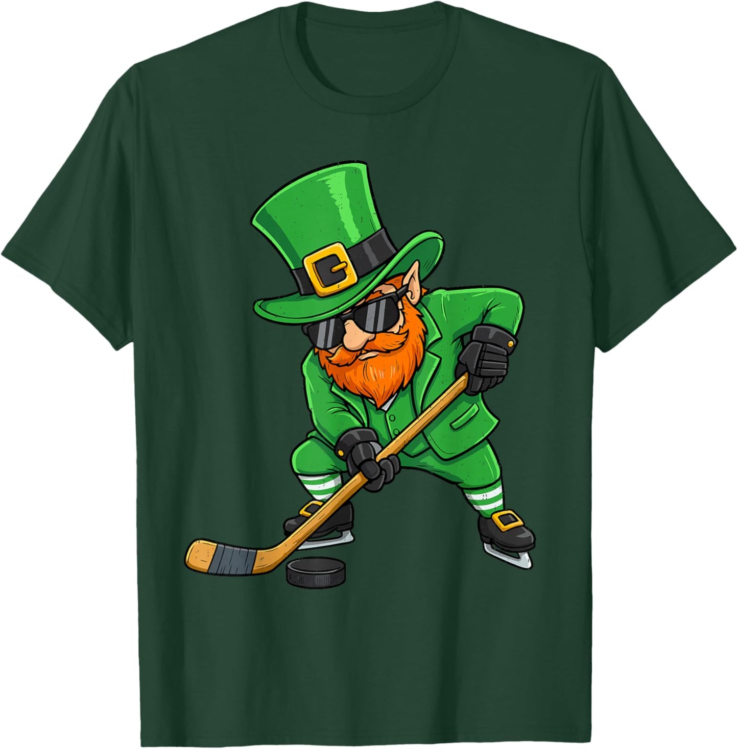 Leprechaun Ice Hockey Green St Patricks Day Sport Boys Kids T-Shirt - T-Shirt | Forest
