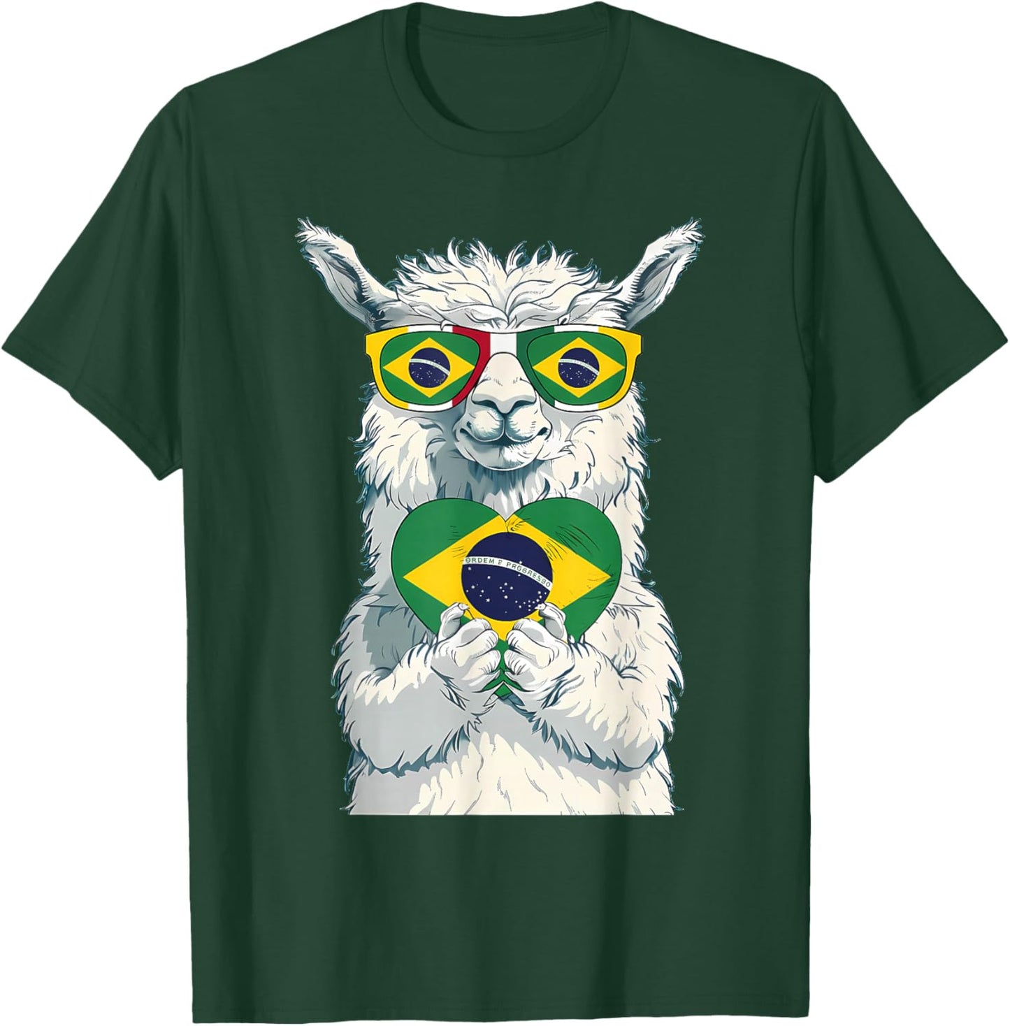 Brasil Flag Llama Brazilian Alpaca Brasilian Roots Brazil T-Shirt - T-Shirt | Forest