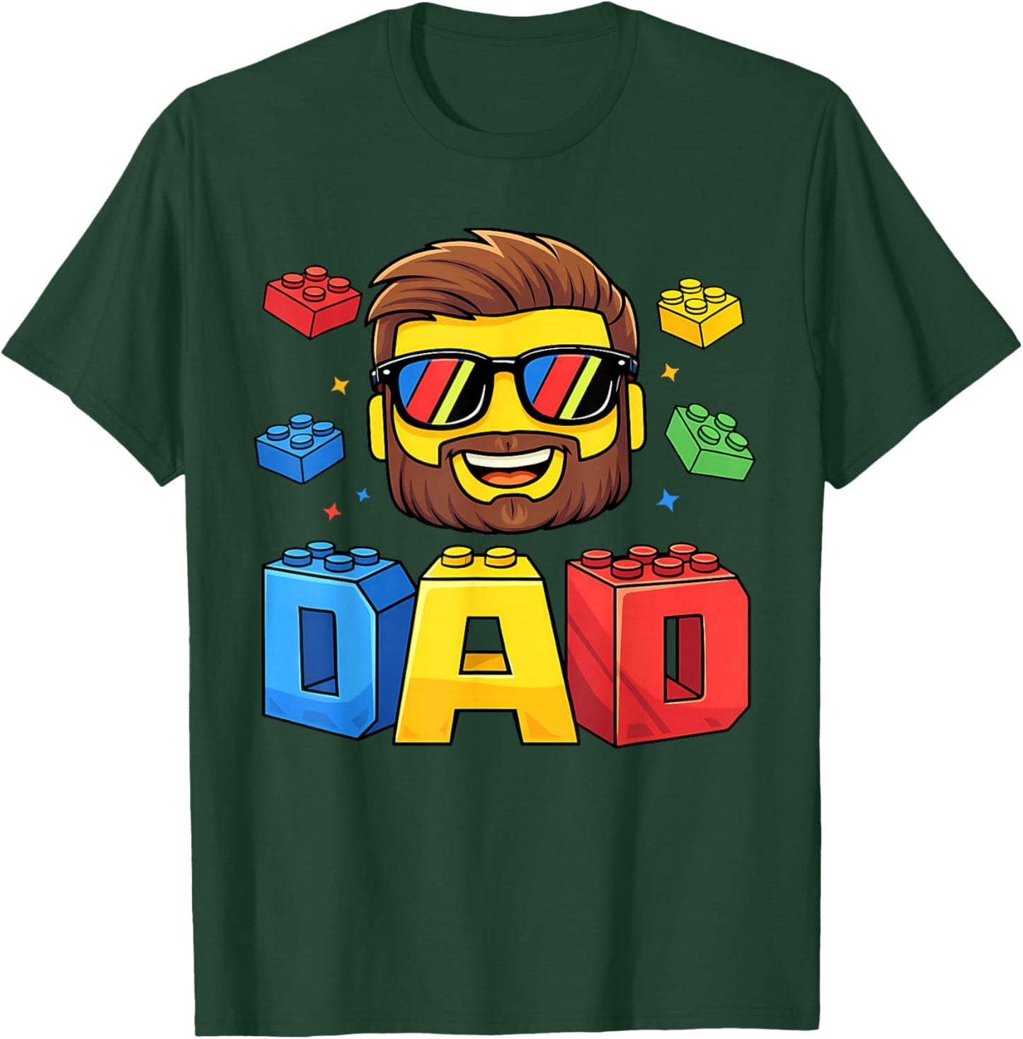 Family Dad Master Builder Building Bricks Blocks Fathers Day T-Shirt - T-Shirt | Forest