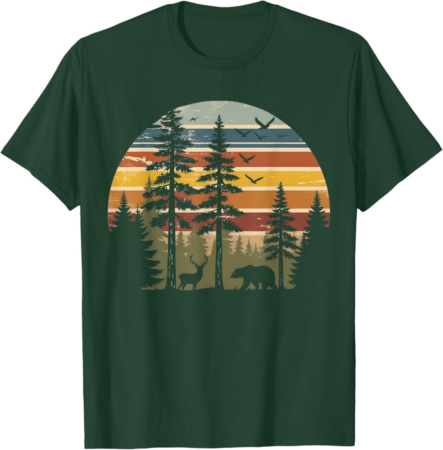 Retro Trees Wildlife Outdoors Nature Vintage Forest T-Shirt - T-Shirt | Forest